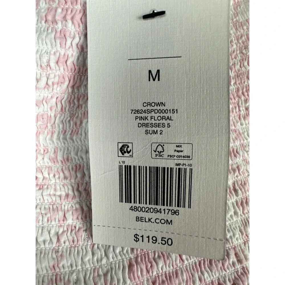 Crown & Ivy Dress Womens Medium Pink Floral Smocked Tiered Maxi Sundress NWT - Picture 2 of 11